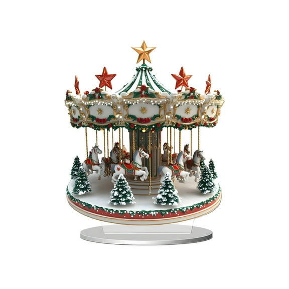 Elainilye Christmas Standee Plastic Printed with Christmas Tree and Carousel for Desktop Home Decoration Holiday Gift