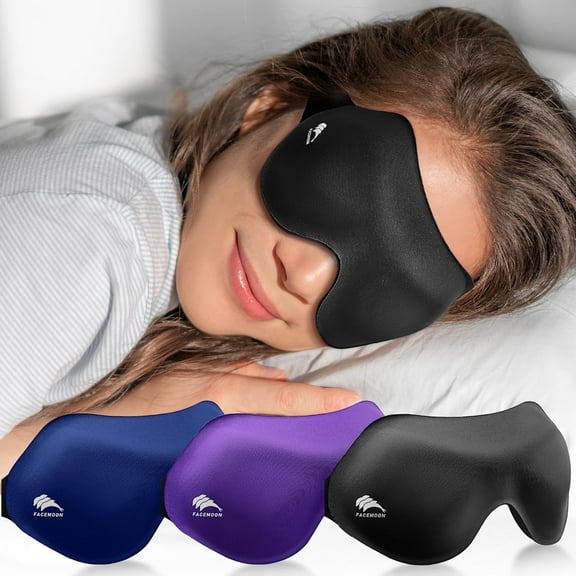 FACEMOON 3D Sleep Mask – 3 Pack, 100% Light Blocking Comfort | Adjustable Strap for Night & Adult Rest