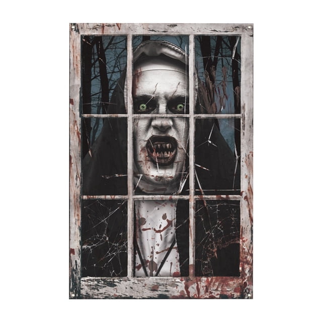 Cortina de fantasma de Halloween, silueta de ventana de Halloween, aterradora, femenina, masculina, sangre, fantasma, cubierta de ventana, cartel de ventana de Halloween
