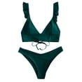thumbnail image 1 of Womens Swimsuits High Cut V-Neck Bikini Solid Color Beachwear Tankinis Set Dark Green Womens Bathing Suits L, 1 of 4