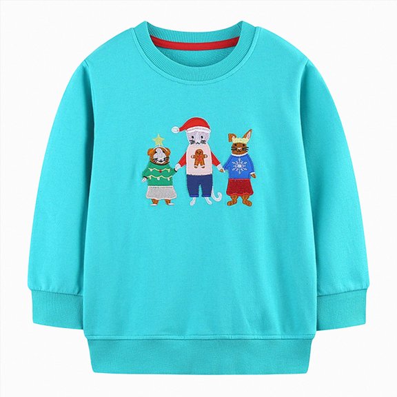 felwors Girls Pullover Sweatshirts Kids Cute Cartoon Printed Crewneck Tops (Blue,5-6 Years)