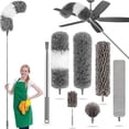 thumbnail image 1 of Plumero de Limpieza 7 en 1, Sacudidor de Polvo Lavable, Plumero de microfibra retráctil, reutilizable y extraíble, para limpiar ventiladores de techo, techos altos, muebles y coches (Gris-7 piezas), 1 of 4