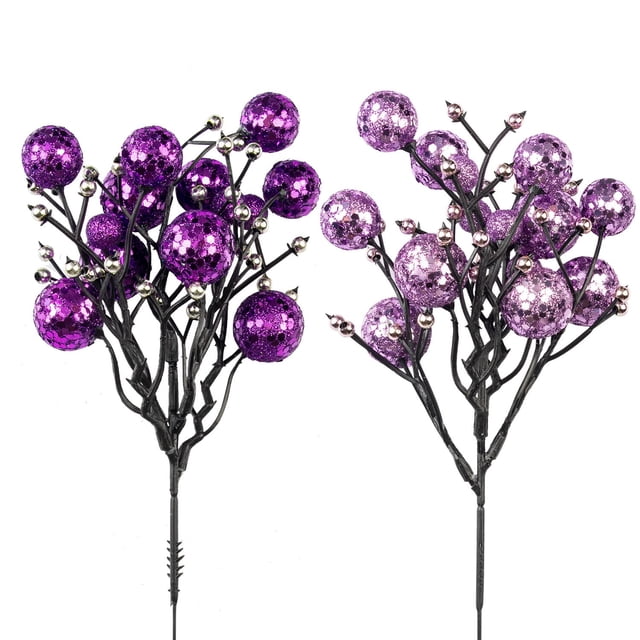 Picadoras para árboles de Navidad, tallos KI Store, color morado, paquete de 9