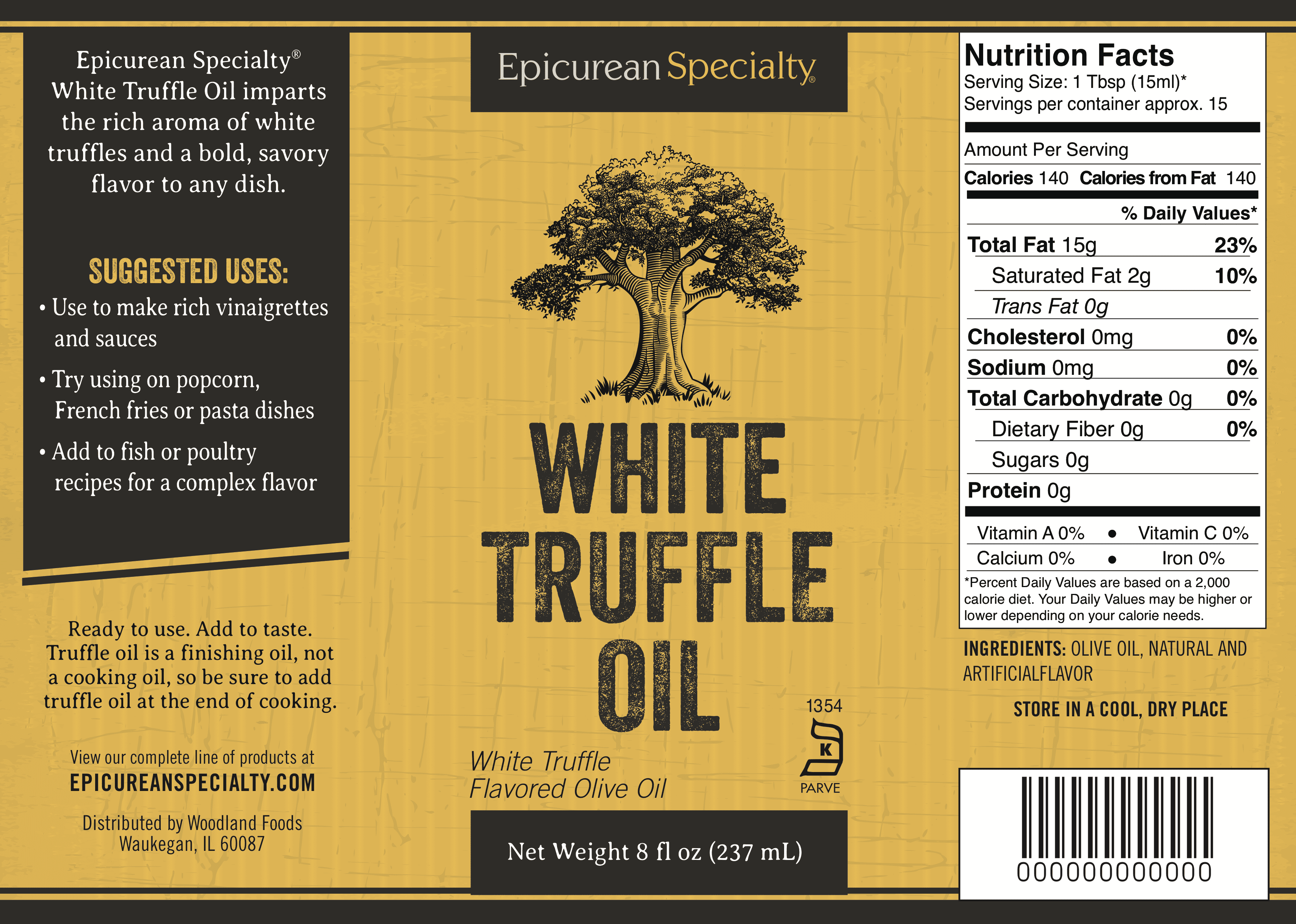 Woodland Gourmet White Truffle Oil Glass, 8oz