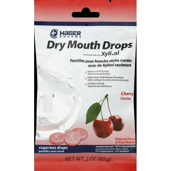 Hager Pharma Dry Mouth Drops with Xylitol, Cherry 2 oz (Pack of 3)