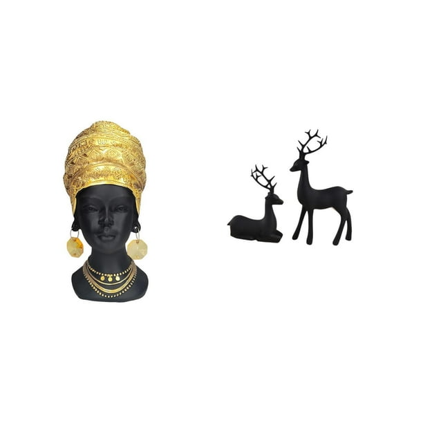 Estatua de mujer africana,Estante de oficina con estatua de mujer africana,Adorno de figura de resina delicado para el hogar,Estatua de reno,Estatua de reno negro,decoración del hogar,arte y
