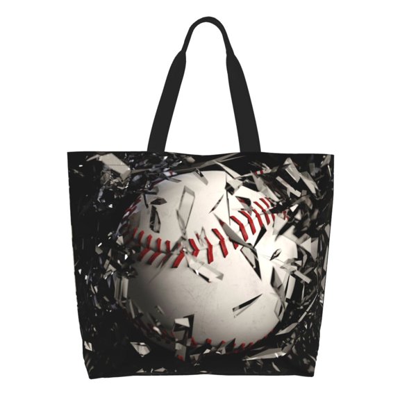Honeii Baseball Breaking Glass Print Tote Bag for Women, Foldable Tote Bag Large Shoulder Bag Top Handle Handbag for Travel, Work