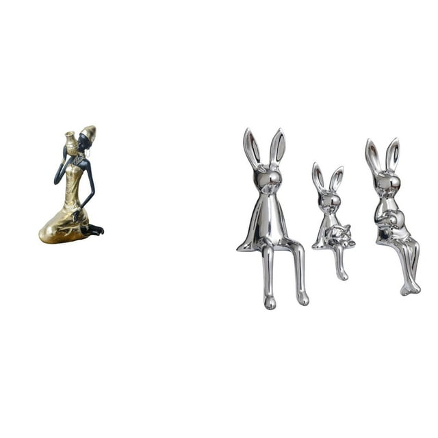 Estatua de la dama,Estatua de dama tribal africana,artesanías de cafetería hechas a mano,Escultura de figura,Estatua sentada Figura Escultura Adorno,Estatuas de conejos en miniatura para
