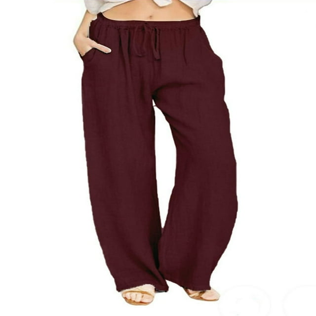Women‘s Linen Plus Size High Waisted Loose Fit Pants Drawstring Closure Gothic Trousers for Women