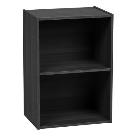 IRIS USA 2 Shelf Wooden Bookcase or Storage Shelf, Painted Black Finish