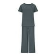 thumbnail image 5 of Simua Women's Fashion Loungewear Set Solid Color Crewneck Short Sleeve T-shirt and Pants Two-piece Outfits Set, 5 of 5
