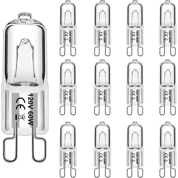 G9 Bulb 60W G9 Halogen Light Bulbs 2 Pin for Range Hood Lights, Microwave Ovens, Bathroom Light Bulbs, Chandeliers 120V 2700K Warm White 12 Pack