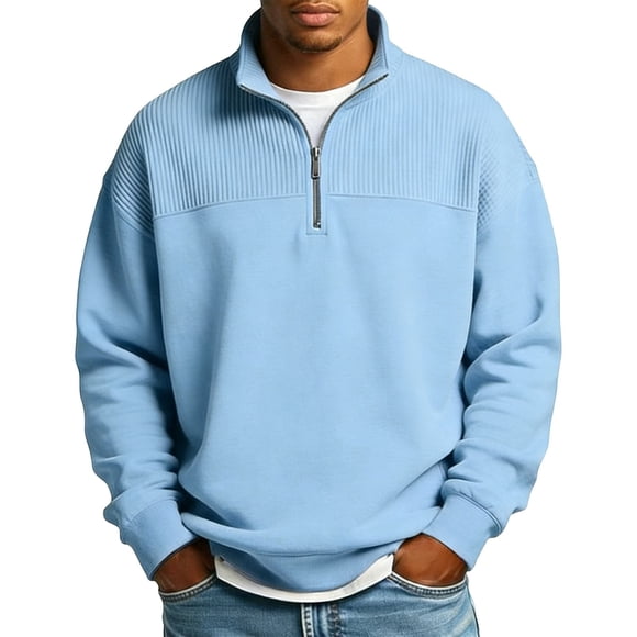 Solid Color Quarter Zip Sweatshirt for Everyday Casual Wear with Lightweight Comfort and Long Sleeve Style for Daily and Street Men's Apparel
