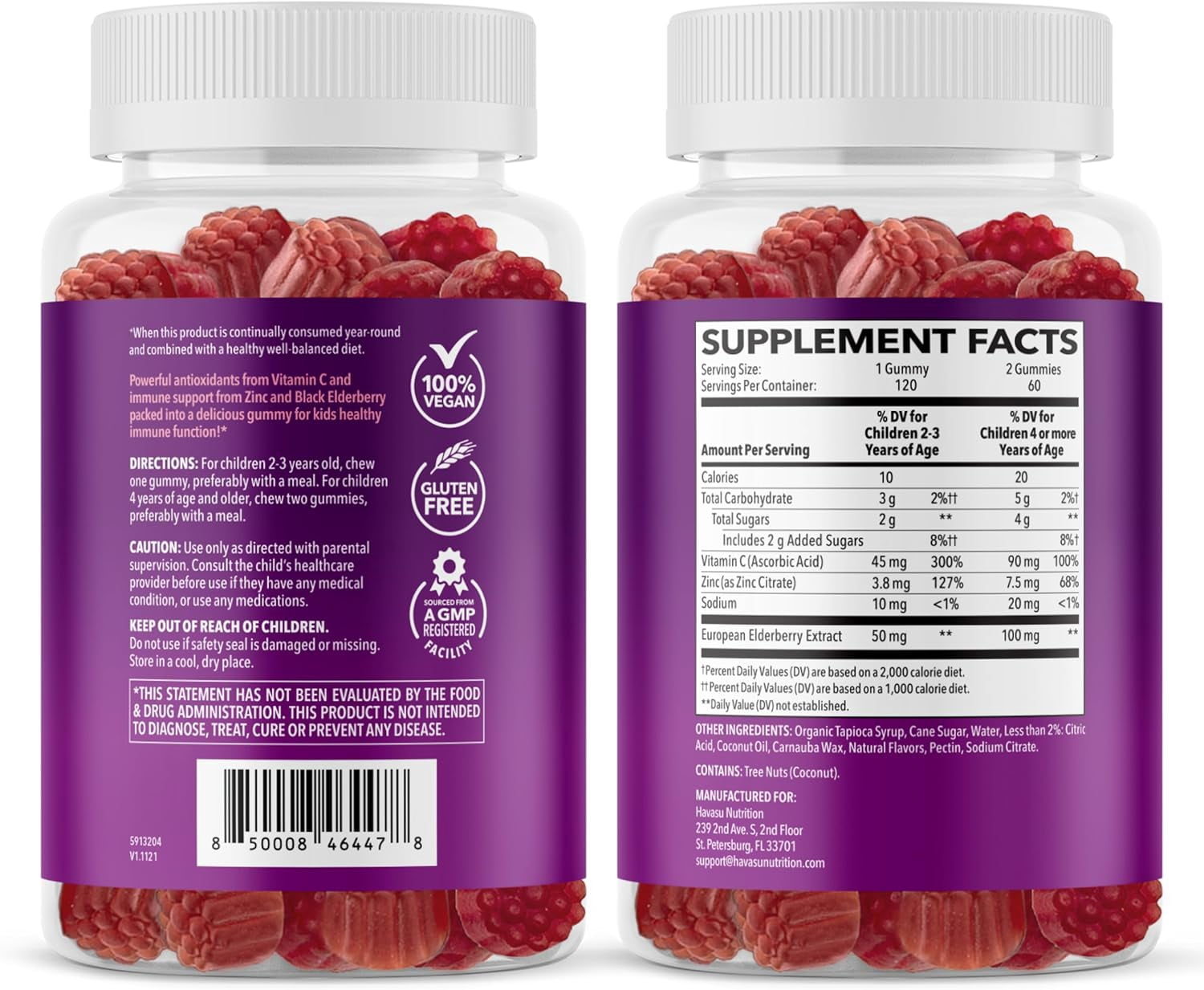 Havasu Nutrition Elderberry Gummies with Zinc and Vitamin C, Immune Support for Adults, 120 Count