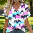 thumbnail image 4 of Fewfanhot Womens Blouses Soft Summer Hawaii Tshirts Beach Print V Neck Button up Tops Floral Short Sleeve Tops, 4 of 7