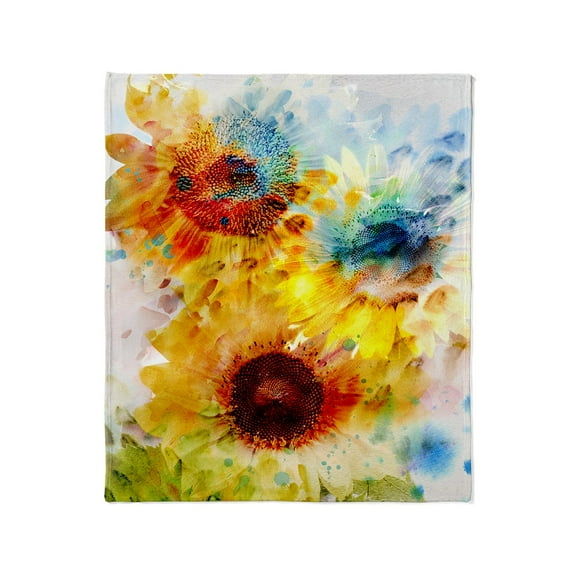 CafePress - Watercolor Sunflowers Throw Blanket - Soft Fleece Throw Blanket, 50"x60" for All Ages