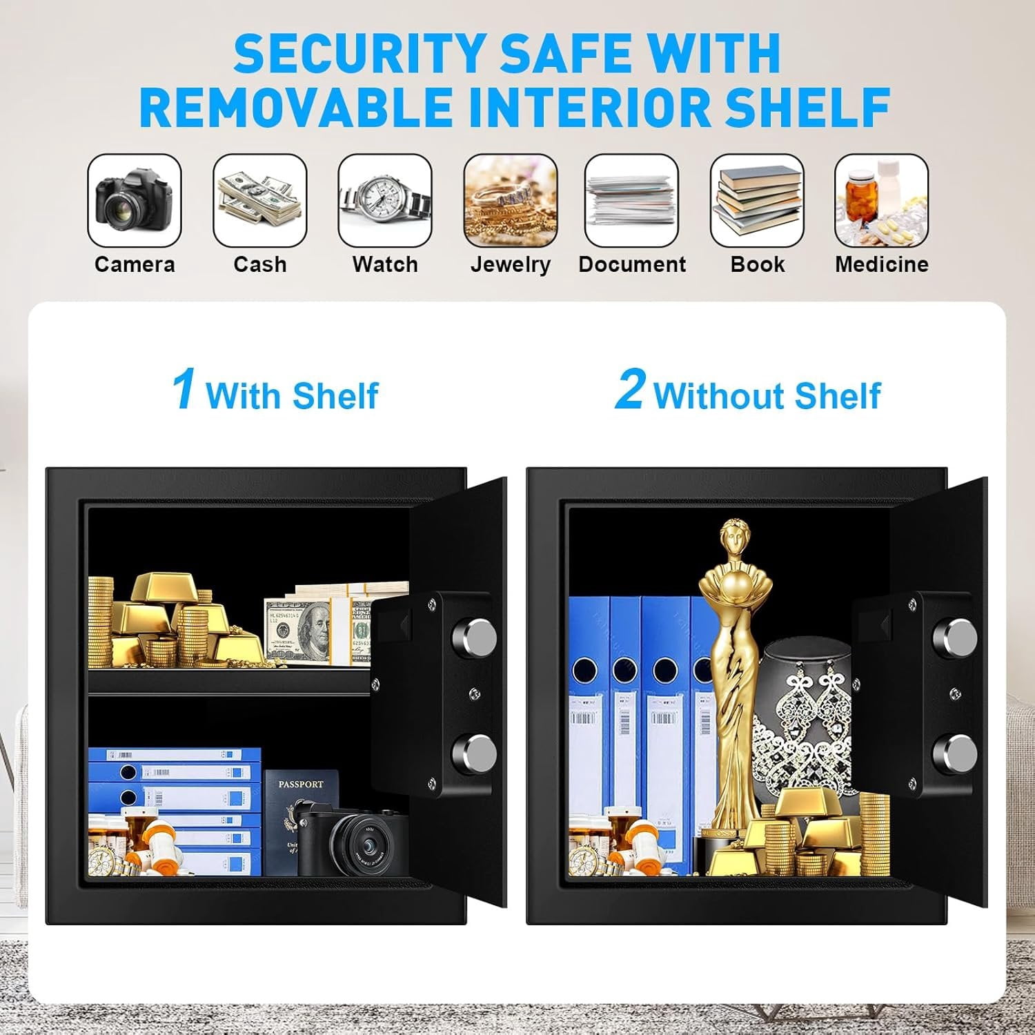 2.3 Cuft Fire proof Safes for  USE, Digital  Safe Box with Programmable Keypad and Spare , Safety Box for  Office Business, Document Safe for   Valuables