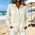thumbnail image 4 of CFLVAEK Womens Sun Protection Hoodie Shirt Solid Color Long Sleeve Beach Vacation Blouse Casual Swimsuit Cover Up Tops Beige XXL, 4 of 9