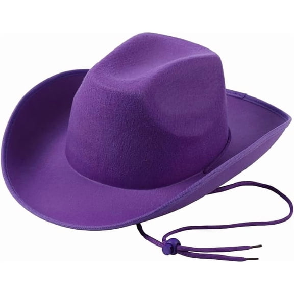 Purple Plain Felt Cowboy Cowgirl Hat Men Women Western Style Chin Cord, Wedding, Bridal Shower, Birthday Party