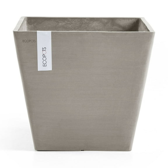 Ecopots Rotterdam Durable Modern Square Indoor/Outdoor Recycled Based Composite Flower Planter, Taupe, 8"