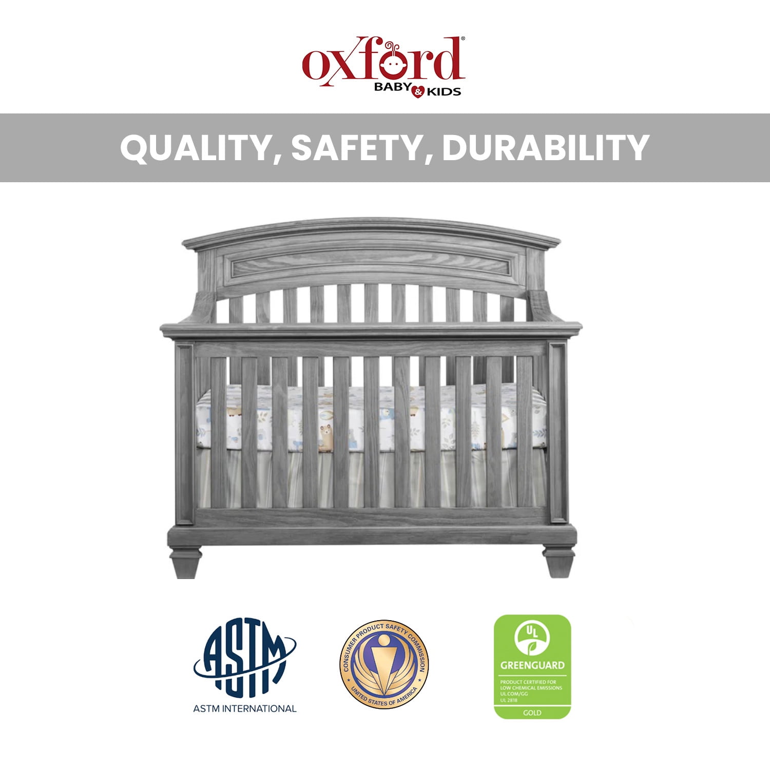 Oxford Baby Richmond 4In1 Convertible Crib Brushed Gray