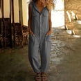 thumbnail image 2 of Women's Cotton Sleeveless Hooded Jumpsuit Button‑Front Utility‑Style Loose One‑Piece Long Pants with Multi‑Pockets Dark Gray XL(XL), 2 of 7