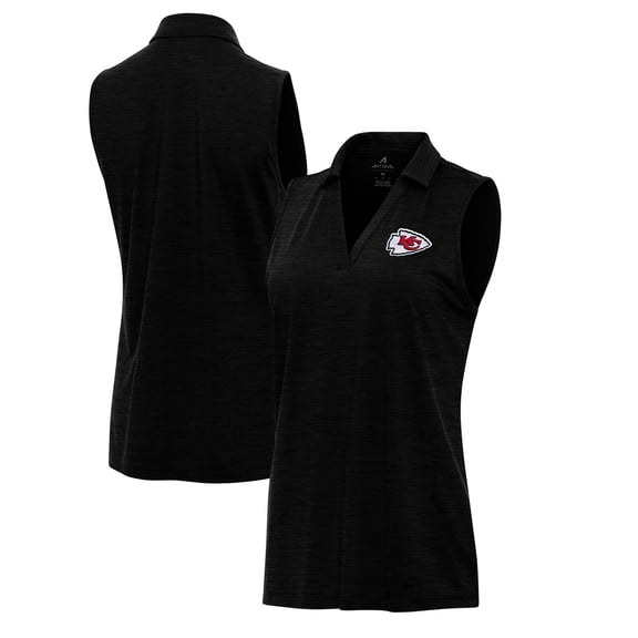 Women's Antigua  Heather Black Kansas City Chiefs Layout Sleeveless V-Neck Polo