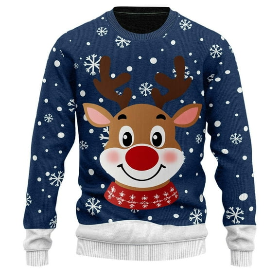 Holiday Reindeer Print Knit Pullover Cozy High Neck Hooded Sweater Christmas Comfort Wear