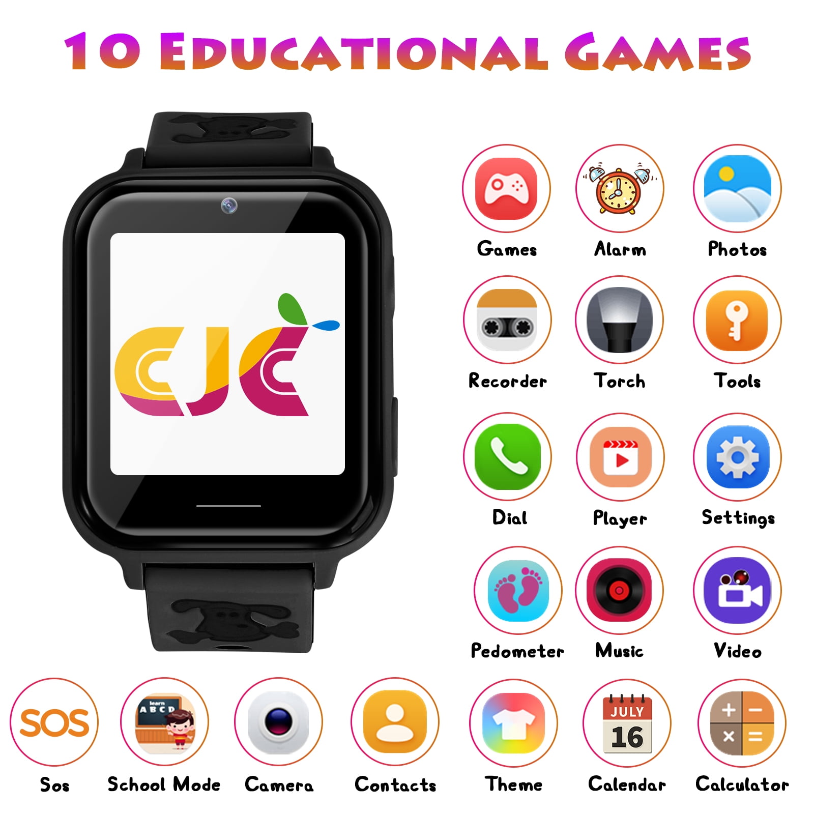 SHANNA Kids Smart Watch 39 mm Black Aluminum Alloy with Black Band