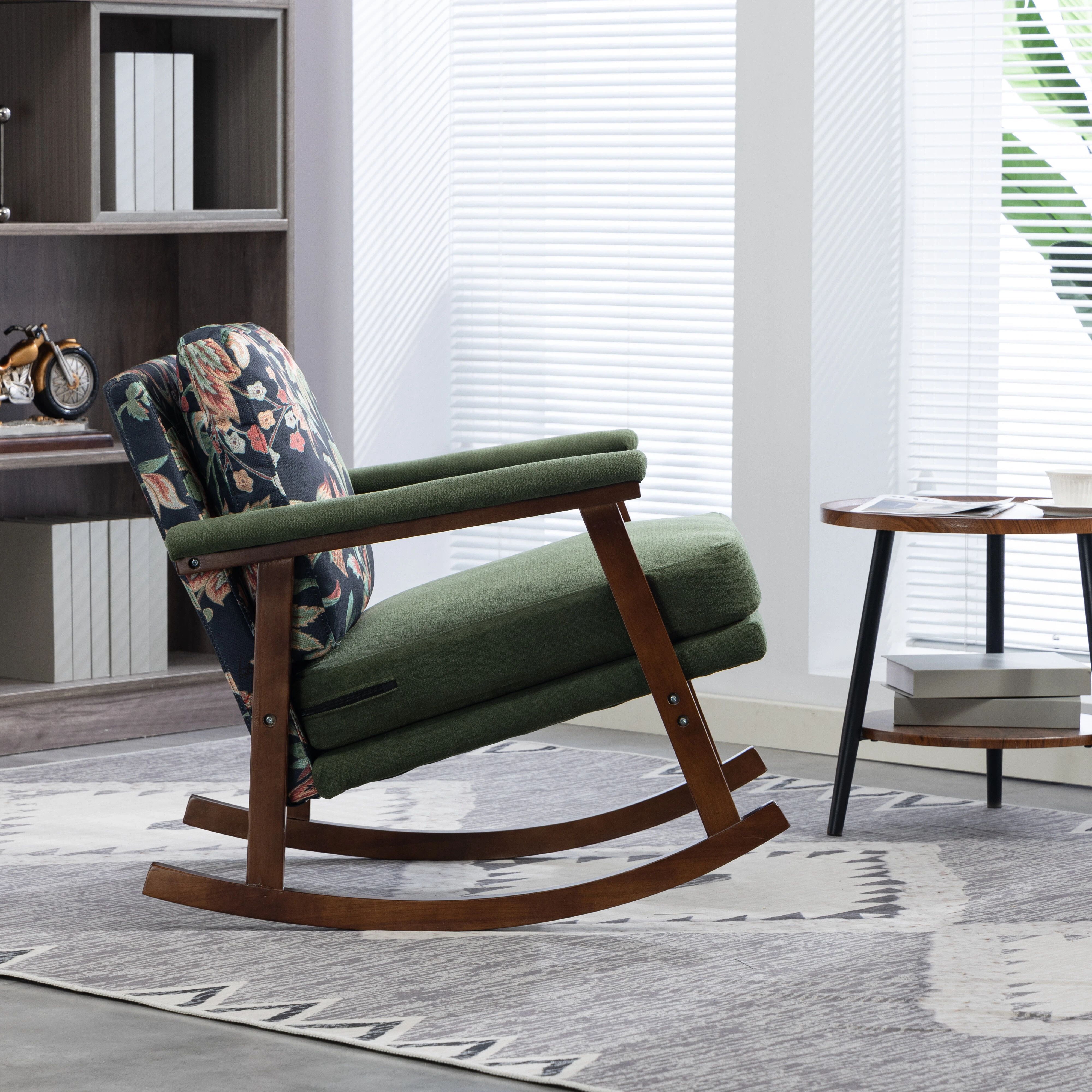 Euroco Mid Century Modern Rocking Chair Nursery, Teddy Upholstered Accent Chair with Solid Wood Frame,Glider Rocker Reading Armchair for Living Room Bedroom,Green