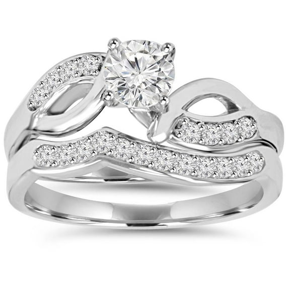Pompeii 3/4CT Diamond Engagement Wedding Ring Set 10K White Gold (H/I,I1-I2)