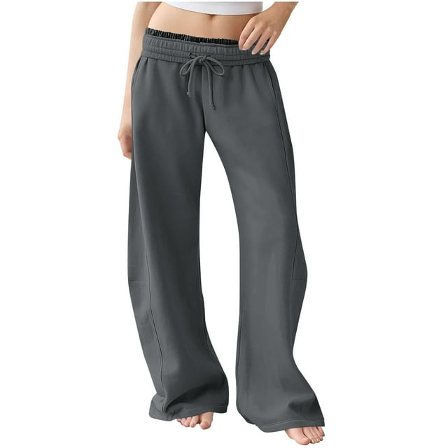 Plebaso Womens Wide Leg Sweatpants Drawstring Open Bottom Joggers Loose Lounge Trousers with Pockets