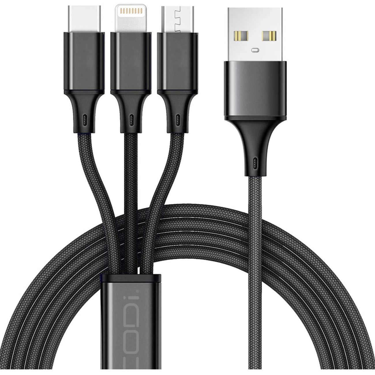 CODi 4' 3-in-1 USB Fast Multi Charging Cable - 4 ft Lightning/Micro-USB/USB Data Transfer Cable for Tablet, Mobile Phone, Wireless Headphone, Camera - First End: USB Type C, Micro USB, Lightning - ...