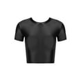 thumbnail image 3 of iEFiEL Womens Oil Shiny Short Sleeve Crop Top Glossy Slim Fit Tee Swimming Workout Tops, 3 of 7
