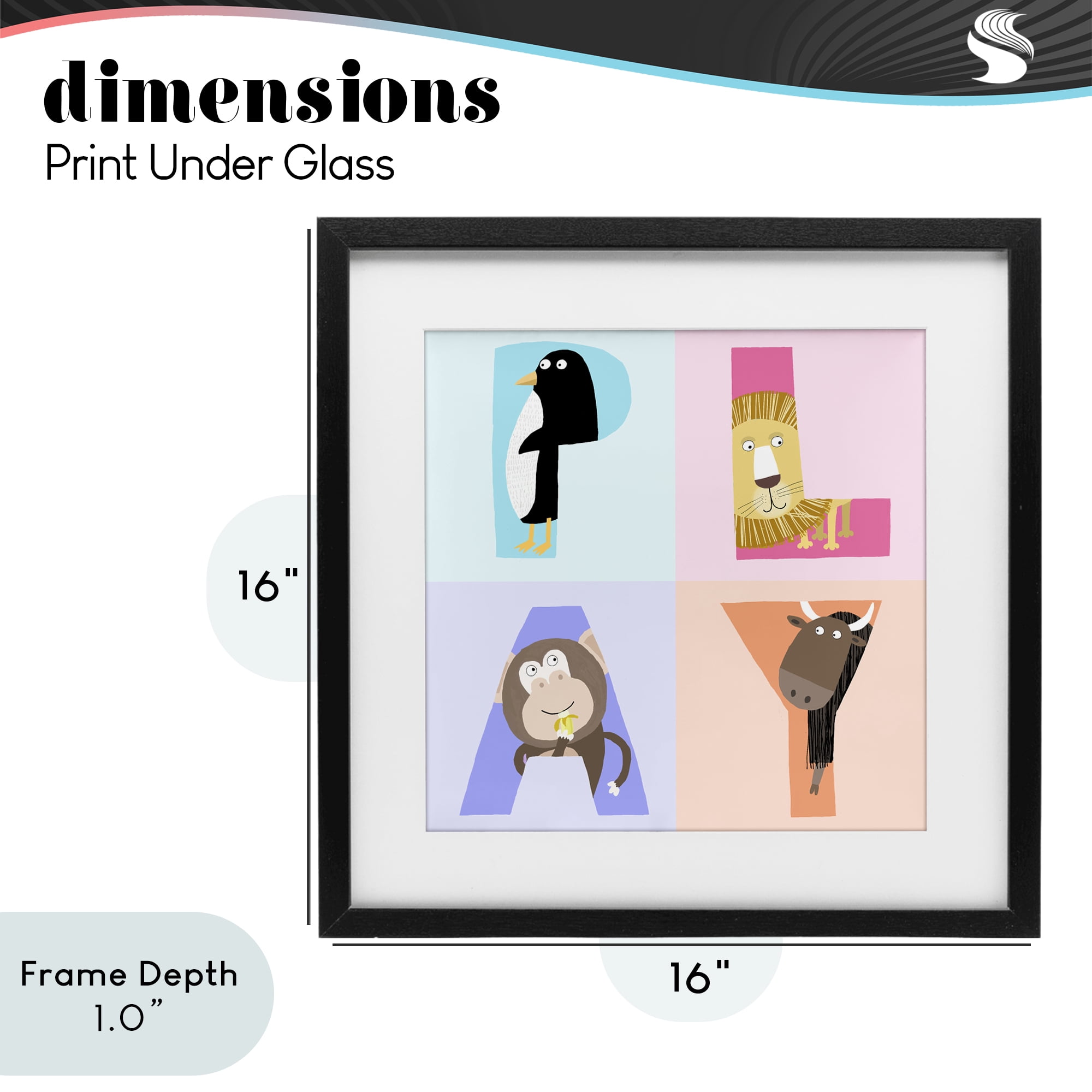 Stupell Industries Play Letters Squares with Animals Black Framed Print Under Glass, design by Carla Daly