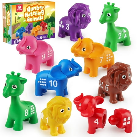 Coogam Number Matching Toy Set 10pcs Double-Sided Animal Number Counting Game Preschool Montessori Fine Motor Skill Mathematics Educational Toys for 3 4 5 Year