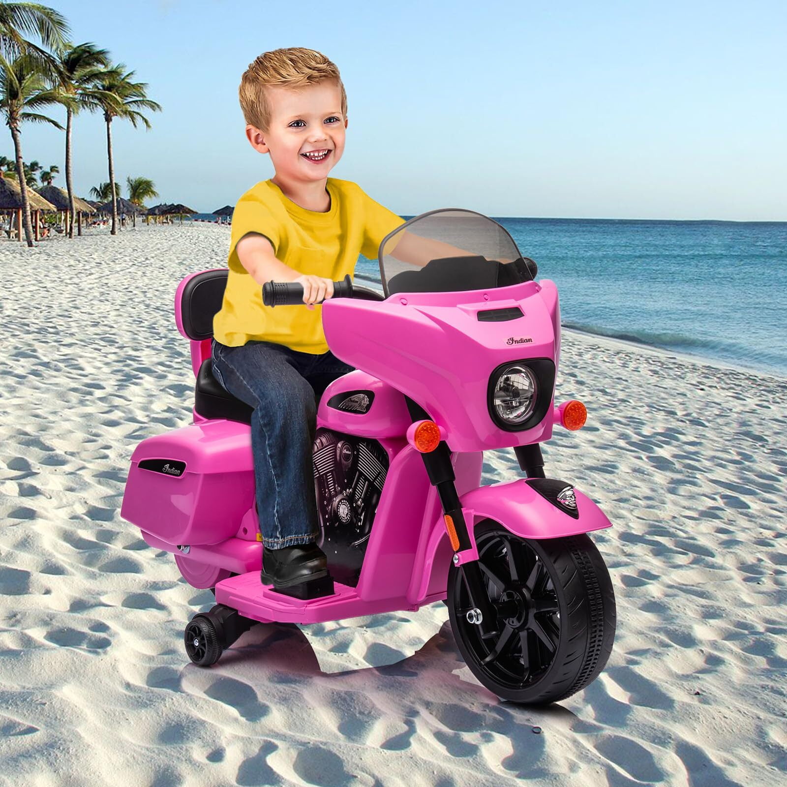 Kids Ride On Motorcycle, Licensed Indian 6V Ride on Toy Electric Motorcycle with USB, AUX，Music and Headlight for Toddler Boys and Girls