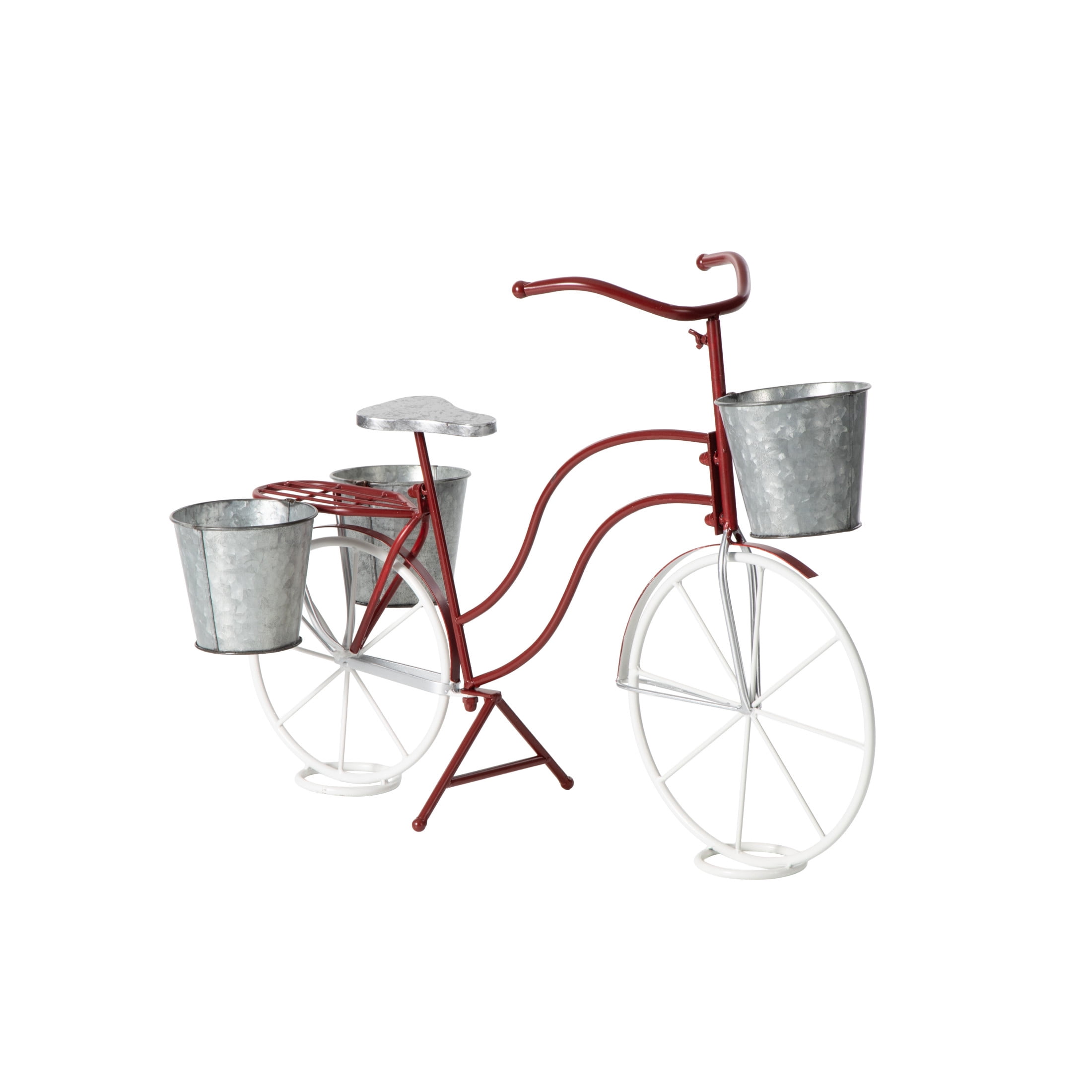 DecMode 31" x 15" x 23" Silver Metal Bike Plantstand with Basket and Saddle Bag Planters