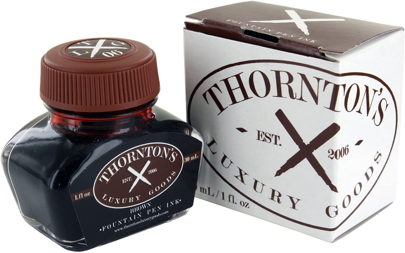 Thornton's Luxury Goods Premium Fountain Pen Ink Bottle 30ml - BROWN | Smooth Effortless Flawless Writing | Suitable for All Brand and Calligraphy Pens | Office Supplies | International Standard