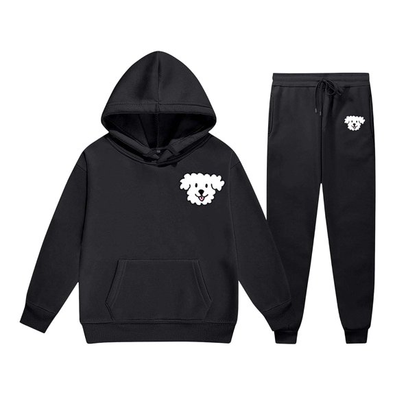 Toddler Outfits for Girls Solid Print Hooded Long Sleeve Thermal Hoodie And Cuffed Trousers 2 Piece Casual Wear Girls' Clothing Sets 2 Years-3 Years