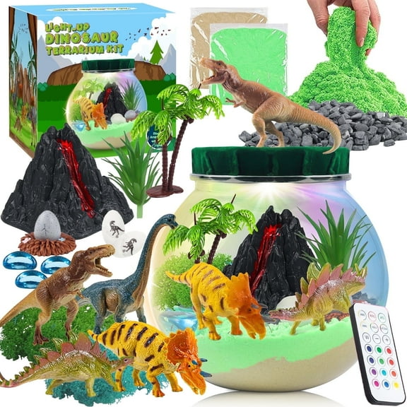Mydova Dinosaur Gifts for Boys - Dinosaur Terrarium Kit for Kids - Birthday Gift for Boys Ages 4 5 6 7 8-12 Year Old - DIY Dinosaur Light Up Toys for Boys - Arts and Crafts Kit for Kids
