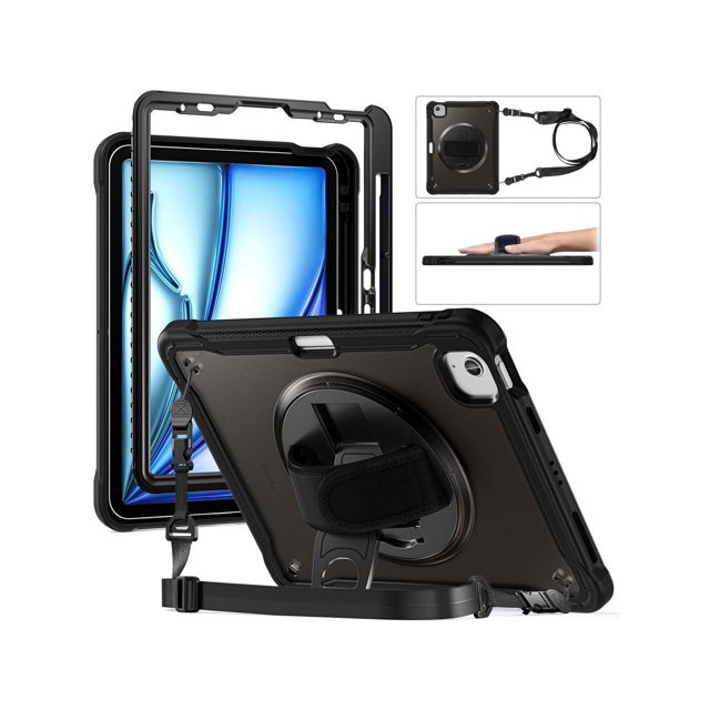 Case for iPad Air 11 inch M2 2024 6th Gen, iPad Air 5 Air 4 10.9 inch 2022 2020, iPad Pro 11 Inch 2022 - 2018 Heavy Duty Rugged Shockproof Cover with 360° Rotating Hand Strap Foldable Stand