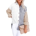thumbnail image 3 of Sonducket Abrigo de mujer Botón de bloque de color Camisa cálida Otoño Invierno Solapa de pana Prendas para la parte del cuerpo Blanco+gris+caqui XL, 3 of 6