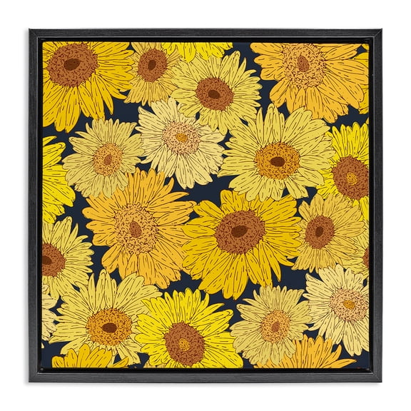 Stupell Industries Charming Country Sunflowers Pattern Floral Painting Black Floater Framed Canvas Art Print Wall Art, 18 x 18