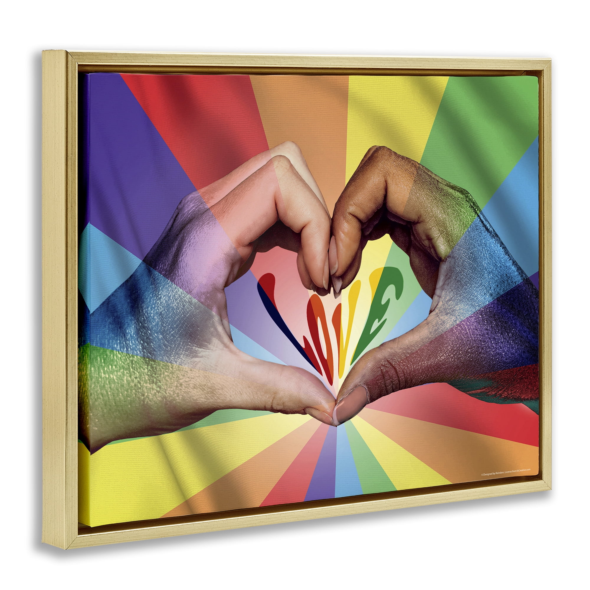 Stupell Industries Rainbow Love Hands Symbol People Painting Gold Floater Framed Canvas Art Print Wall Art, 31 x 25