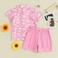 thumbnail image 6 of Douhoow 2Pcs Toddler Boys Summer Shark Outfits Short Sleeve Button Down Dinosaur Flamingo Shirt + Solid Shorts 12M 18M 24M 3T 4T Baby Clothing Set, 6 of 9
