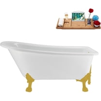 58" Streamline N4860BGL-WH Soaking Clawfoot Tub and Tray With External Drain in Glossy White and Brushed Gold Clawfeet