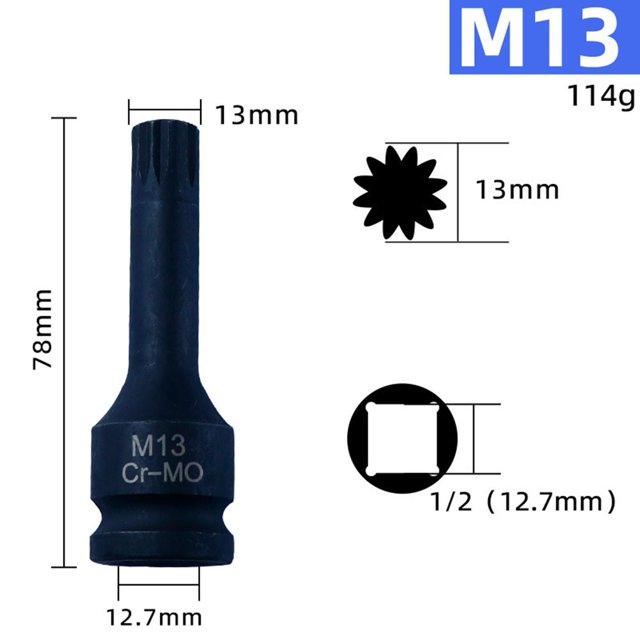 Clé à Molette 3 Pouces M5-M19 1/2 Pouce Adaptateur 12 Points Embout Tournevis Outils de Réparation Maison M13