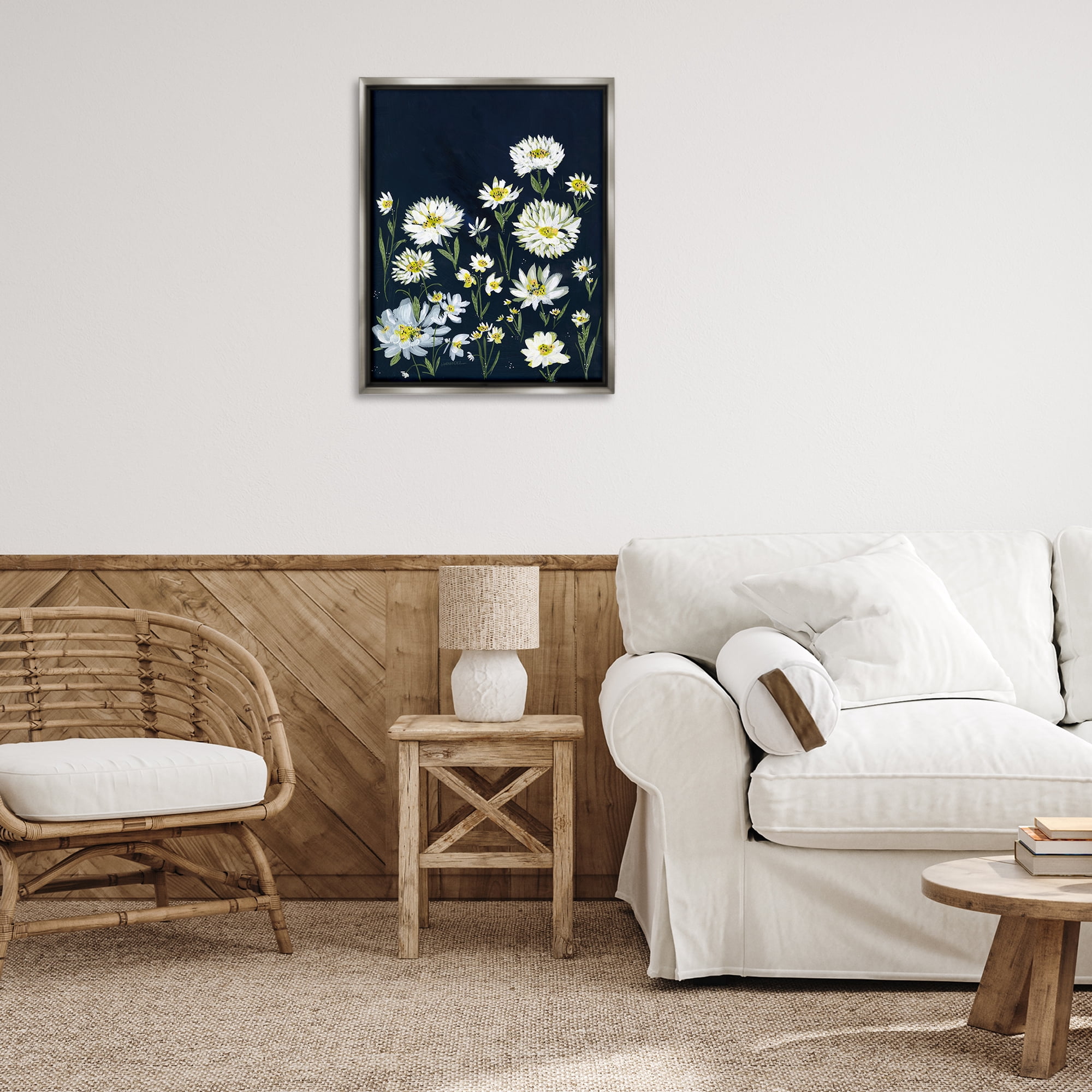 Stupell Industries Deep Meadow on Black Plants & Flowers Painting Gray Floater Framed Canvas Art Print Wall Art, 25 x 31
