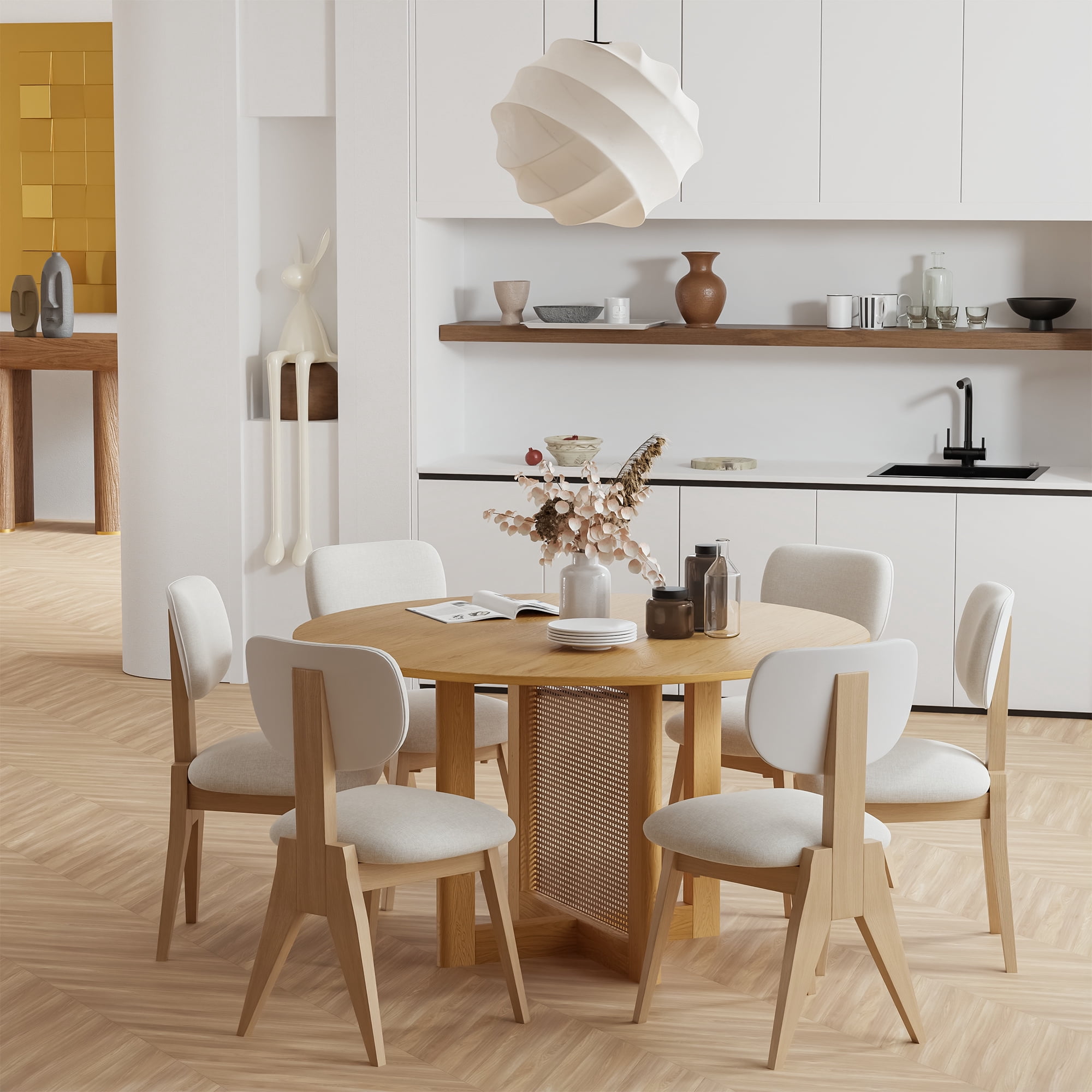 52" Round Dining Table Oak Wood Kitchen Table,Oak Color